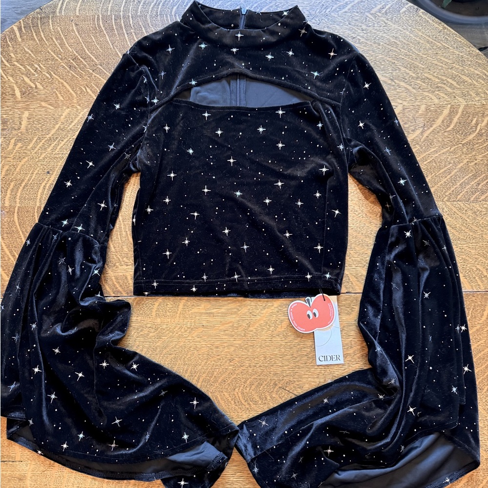 Cider Black Velvet stretch Starry Blouse